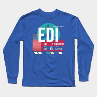 Edinburgh, Scotland (EDI) Airport Code Baggage Tag E Long Sleeve T-Shirt